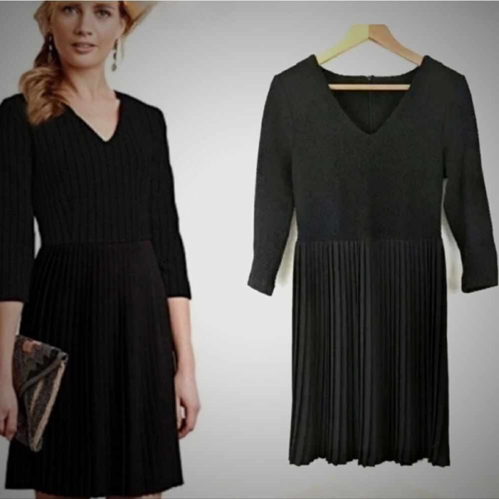 Ganni x Anthropologie Fulton Pleated Crossknit Quarter Sleeve Dress Size XS